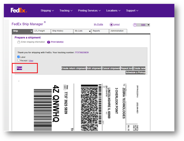 Creating fedex deals shipping label