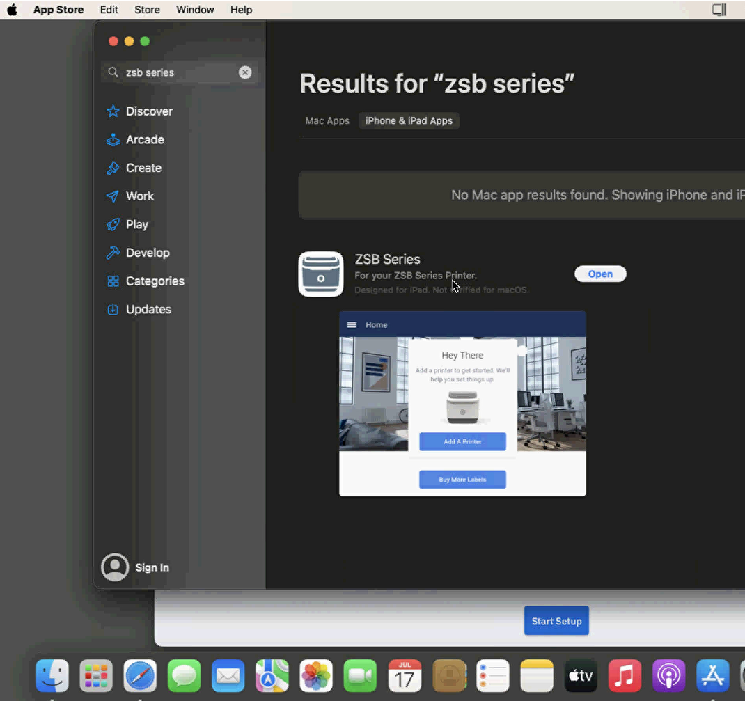 Adding Printer via ZSB Series App on Mac