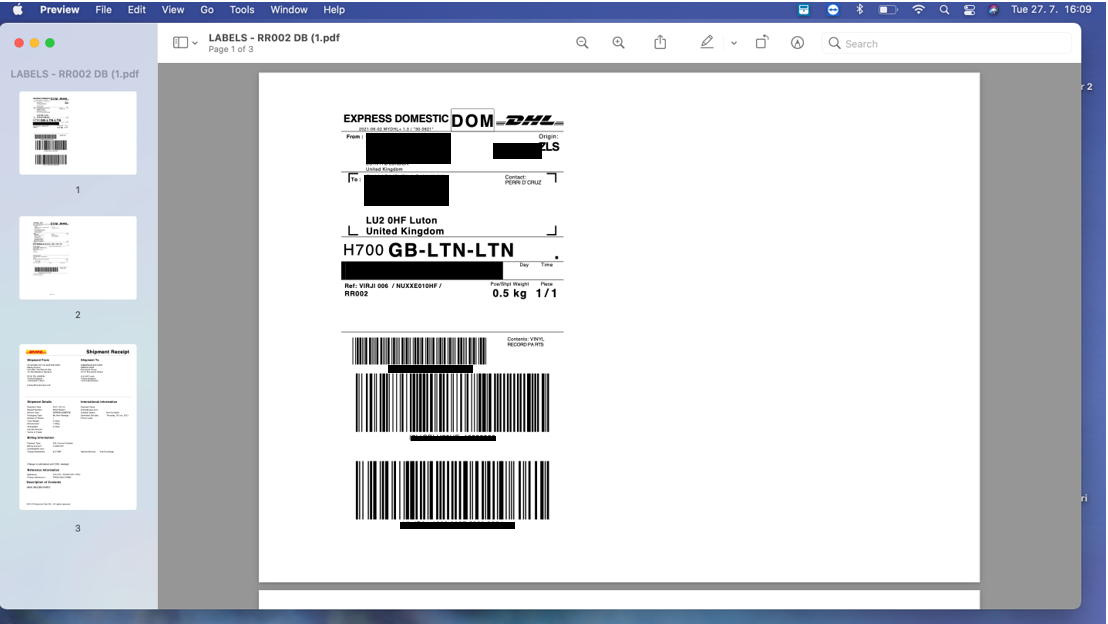Printing DHL Shipping Label on Mac