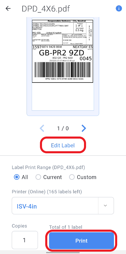 Print a DPD Label from a Mobile