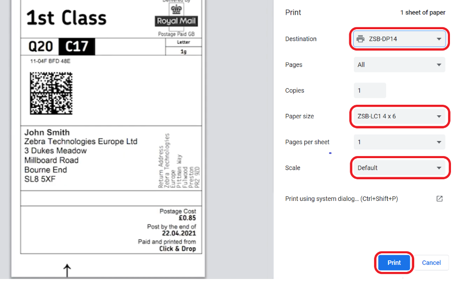 Royal mail printing deals labels