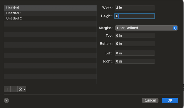 Adding Paper Size Manually on the 'Print Using System Dialog' Option