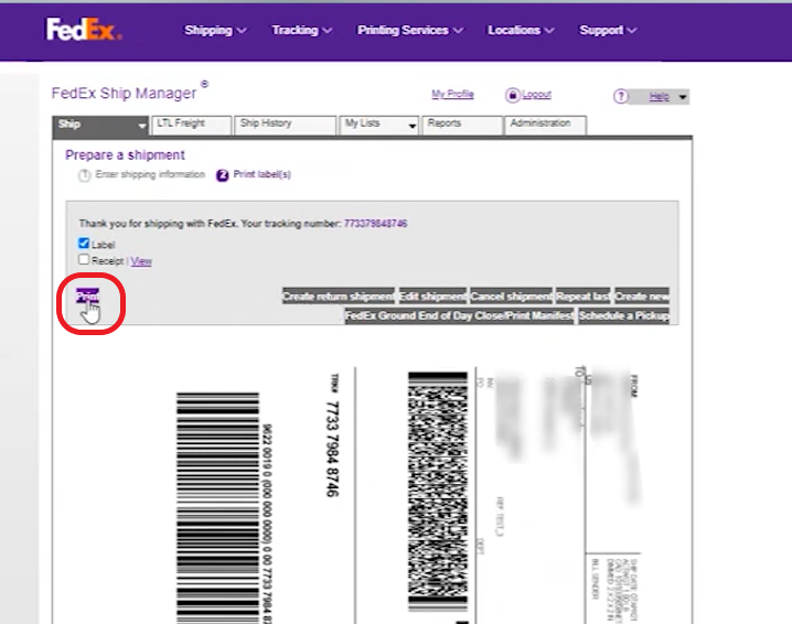 Fedex print deals shipping label