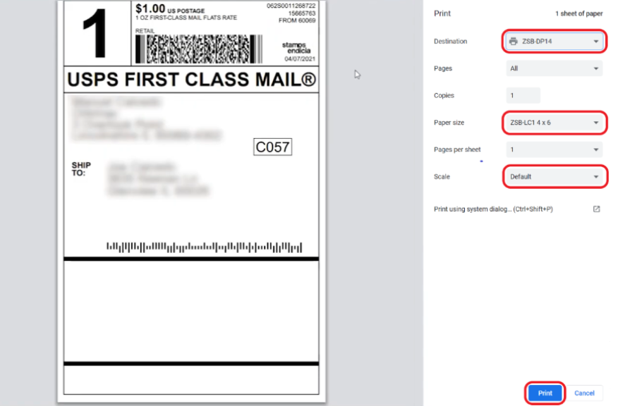 Print a Shipping Label from Stamps.com