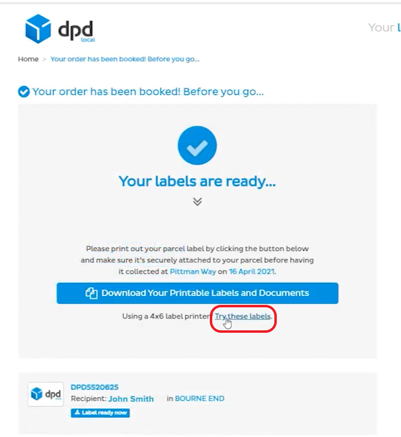Print a Shipping from DPD Local