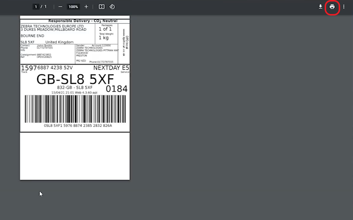 Print a Shipping Label from DPD Local